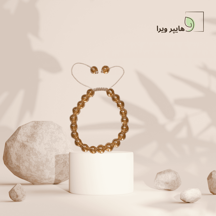 دستبند دخترانه سنگی شفاف رنگ کرم | رنگ ثابت