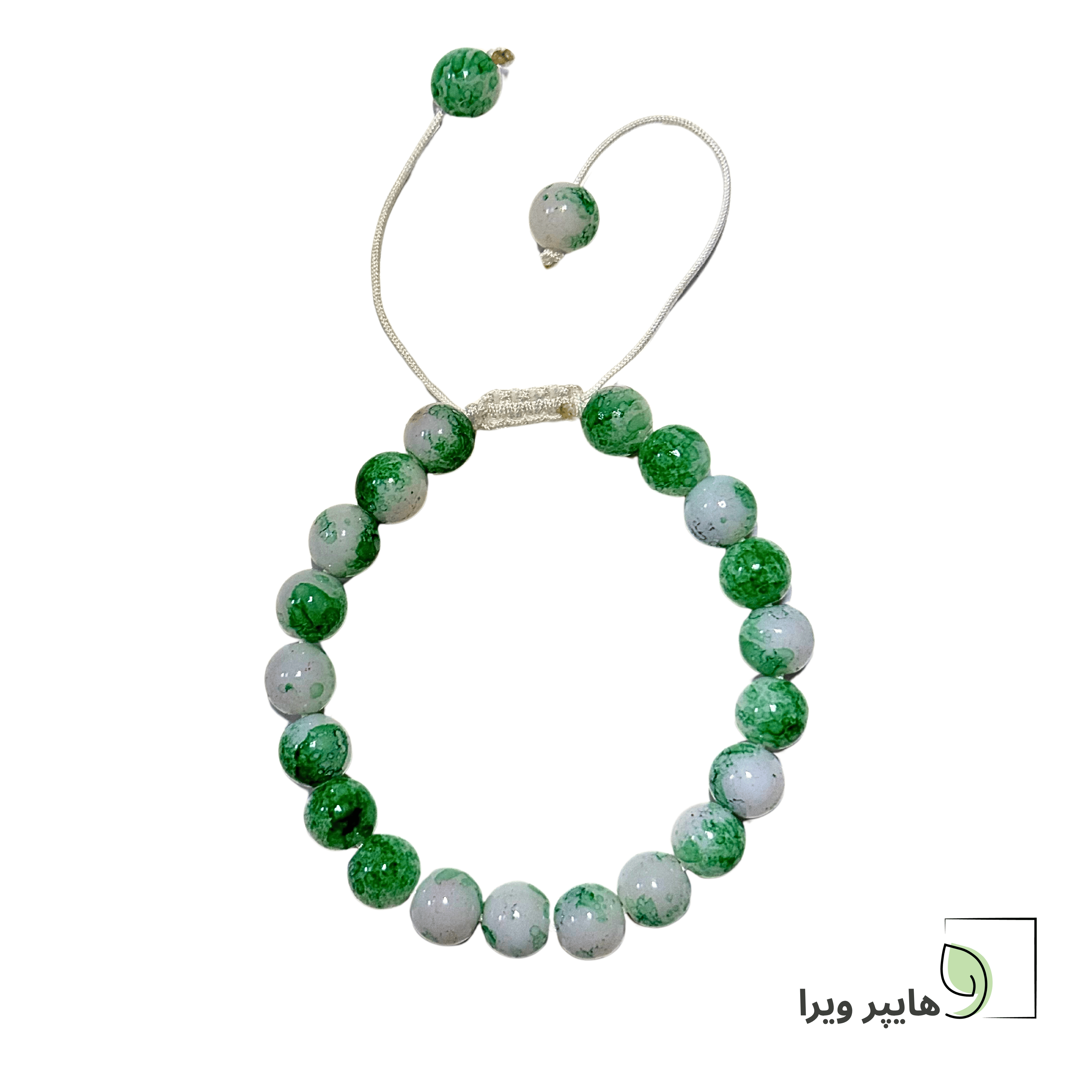 دستبند دخترانه سنگی با  ترکیب رنگ سبز و سفید
