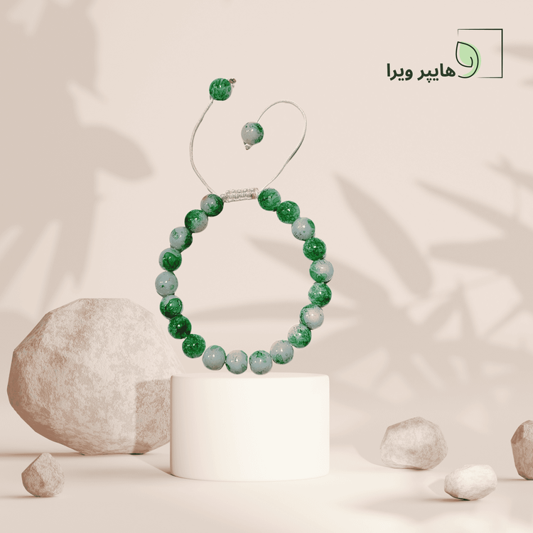 دستبند دخترانه سنگی با ترکیب رنگ سبز و سفید