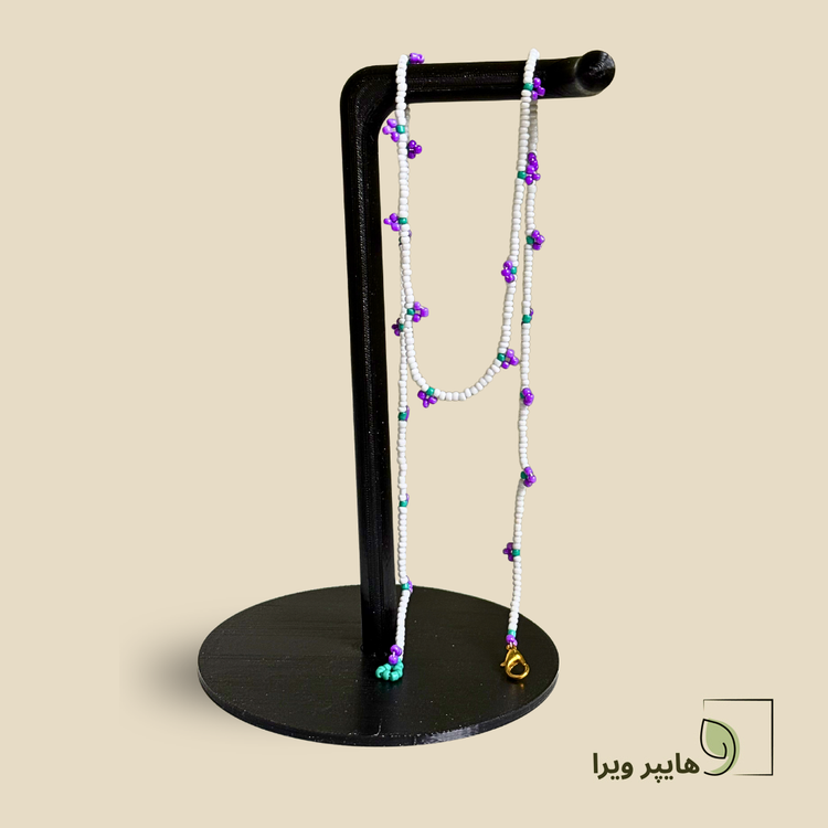 گردنبند دست ساز سفید و بنفش