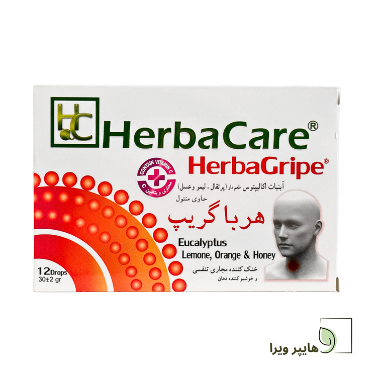 آبنبات اکالیپتوس هرباگریپ هرباکر 12 عددی | طعم پرتقال و عسل